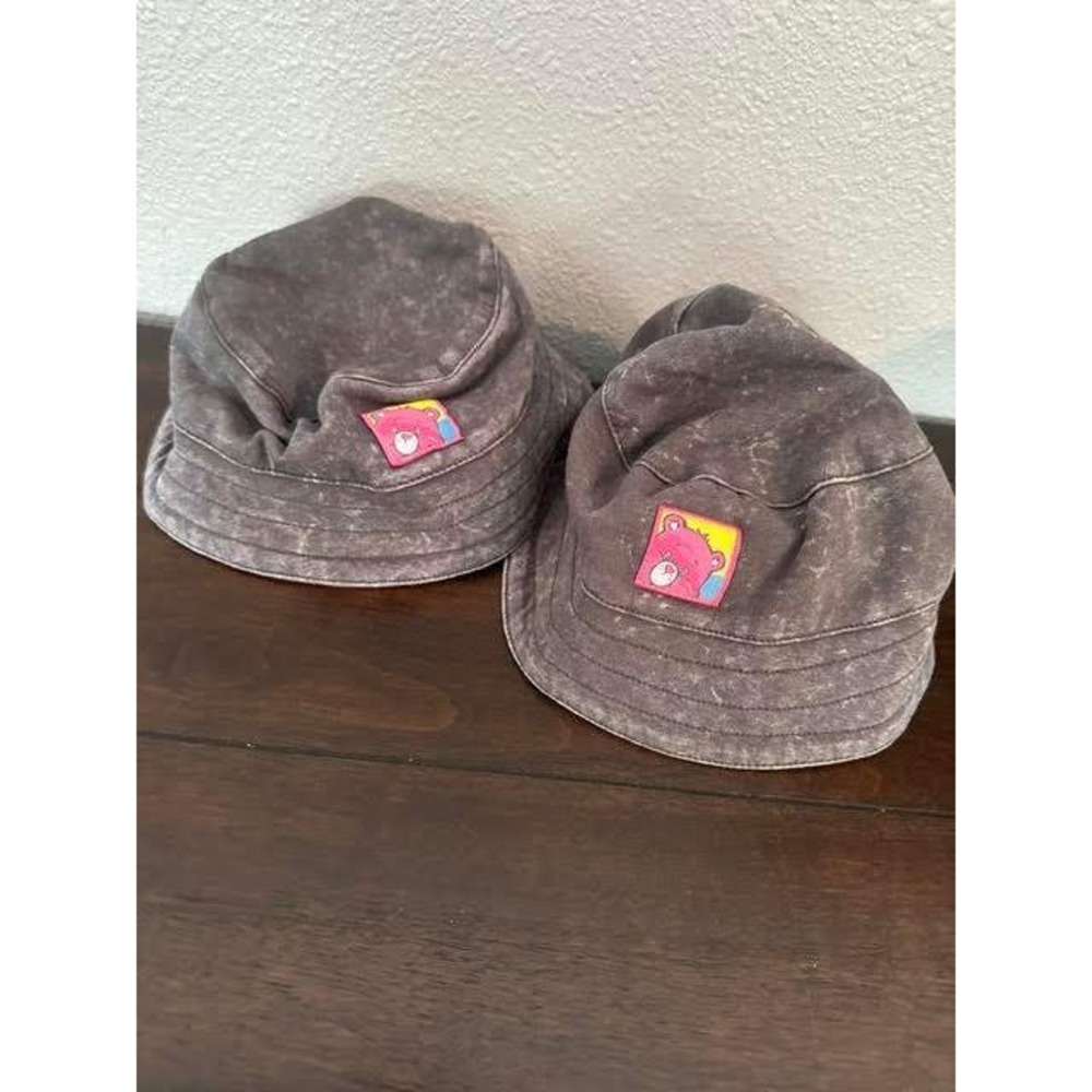 Care Bears Baby Bucket Hats Set of 2 Charcoal Gray Acid Wash Cheer Bear Patch